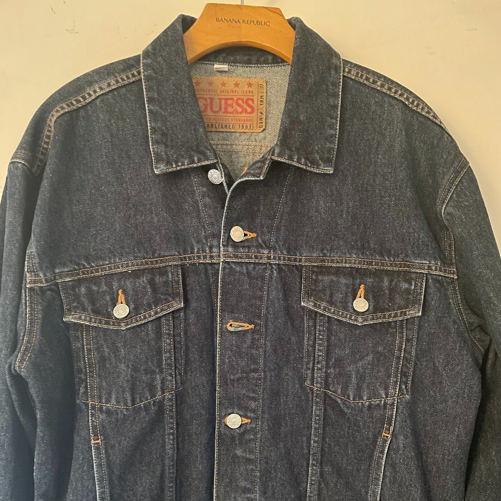 Vintage 1990s Guess Dark Blue Denim Jacket - Medium
